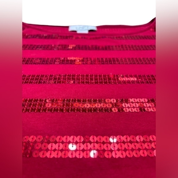 LOFT Ann Taylor Sequin Red Blouse Top Cotton Spandex Blend Valentine’s Day XS - Picture 7 of 16